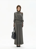 Gray Off Shoulder Knit Layered Dress