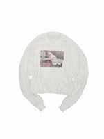 Cat Print Lace Balloon Sweatshirt