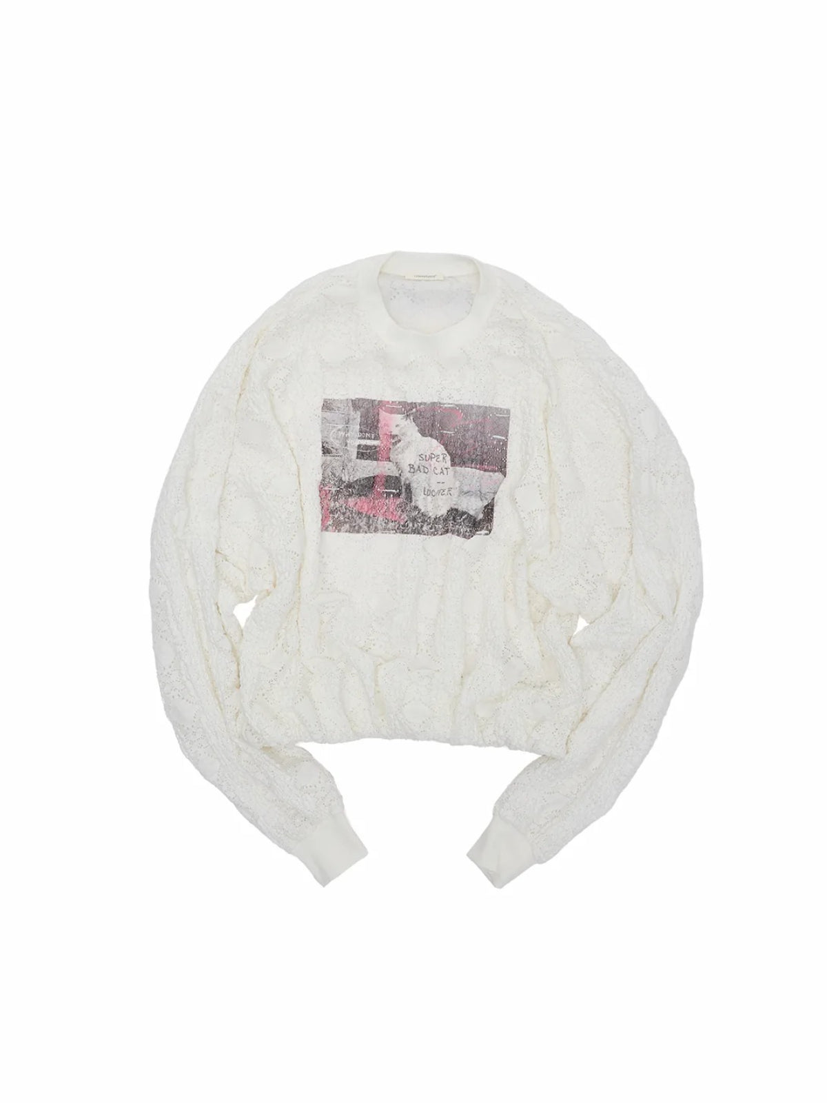 Cat Print Lace Balloon Sweatshirt