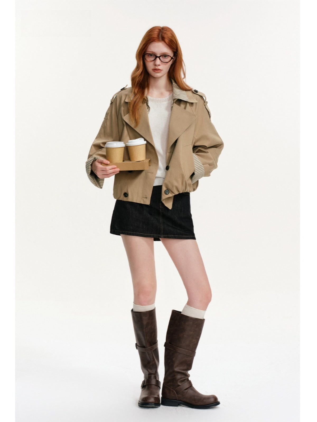 Layered Stripe Panel Trench Jacket
