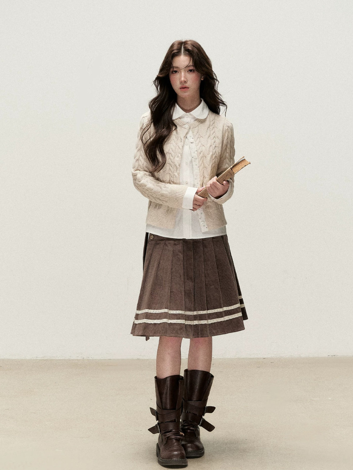Peter Pan Collar Layered Knit Cardigan