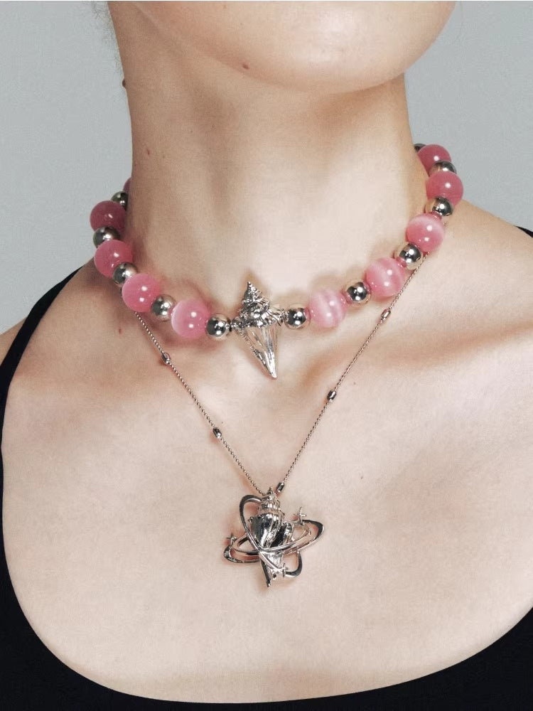 Pink Crystal Seashell Star Choker