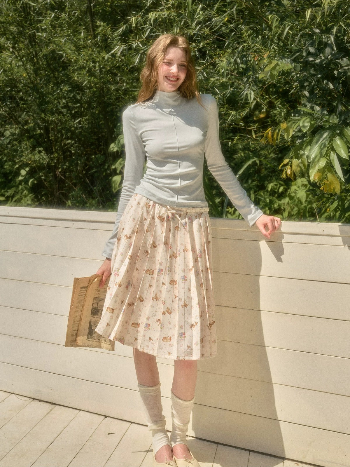 Pleated Floral Skirt