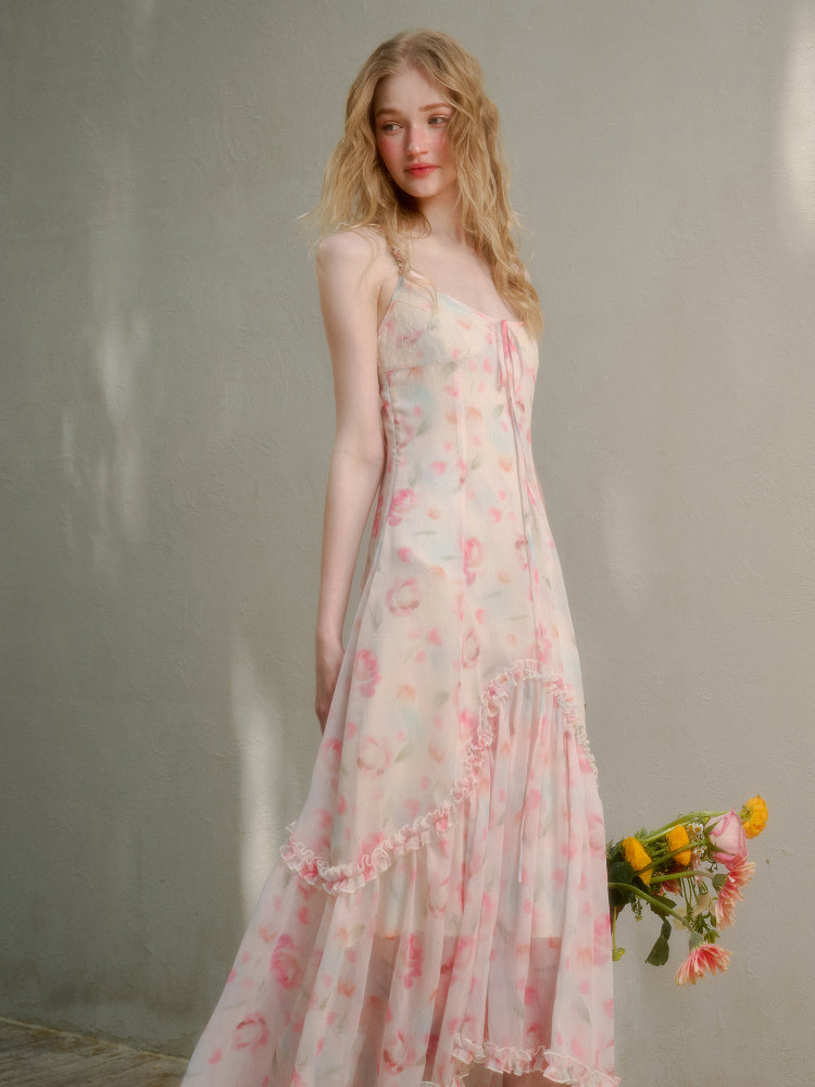Flower-pattern Flowing Dress