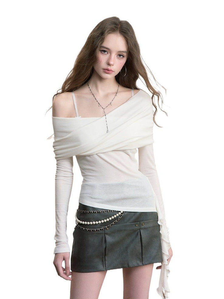 Off-Shoulder Draped Slim Blouse