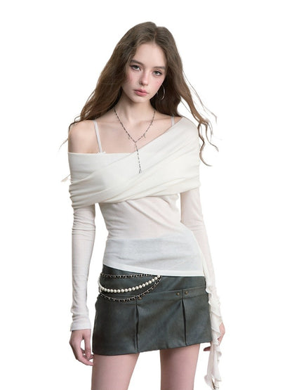 Off-Shoulder Draped Slim Blouse