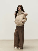 Vintage Brown Pleated Straight-Leg Pants