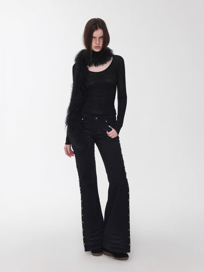 Ombre Shearling Wool Long Scarf