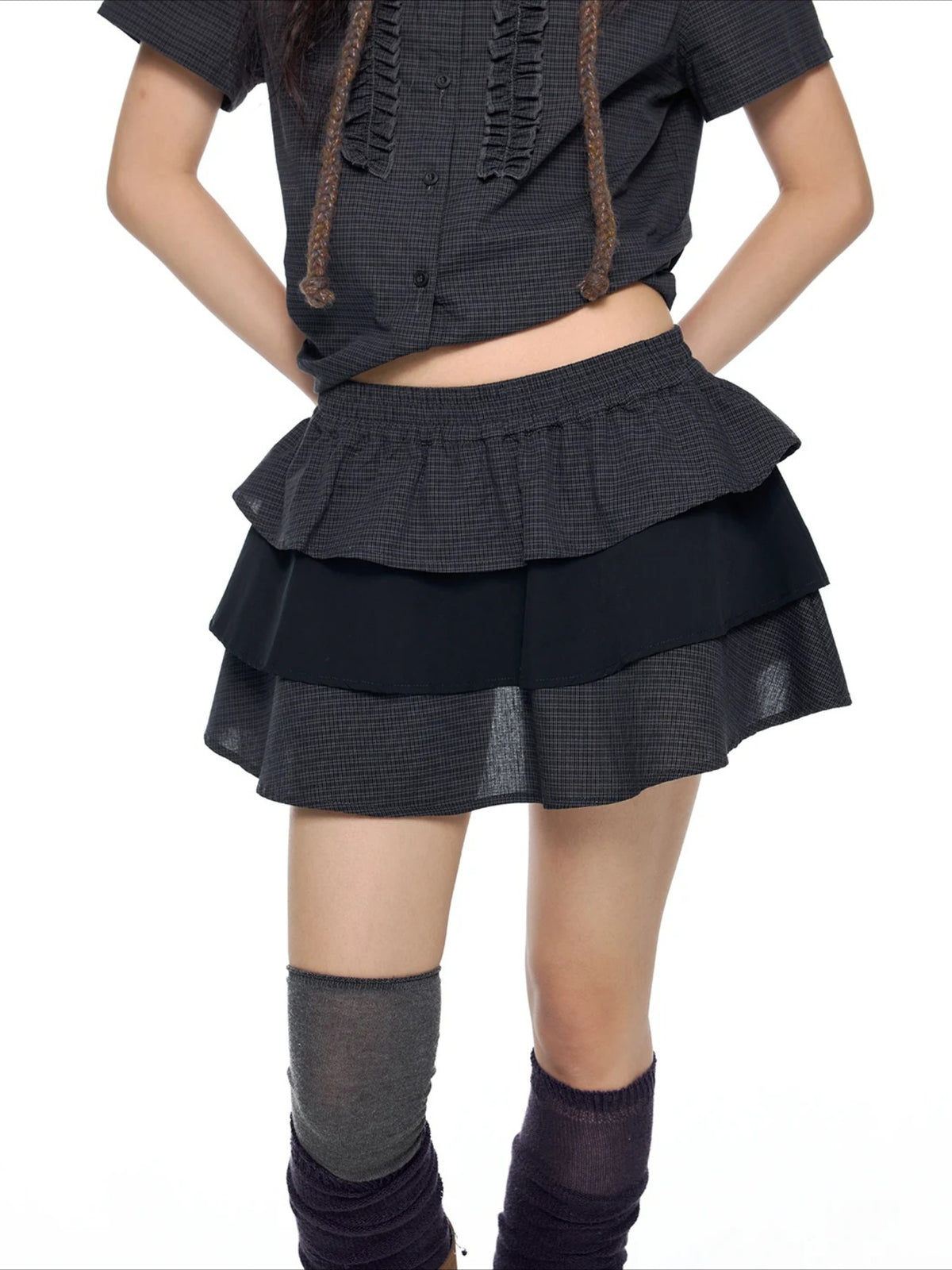 Plaid Ruffle Shirt Set