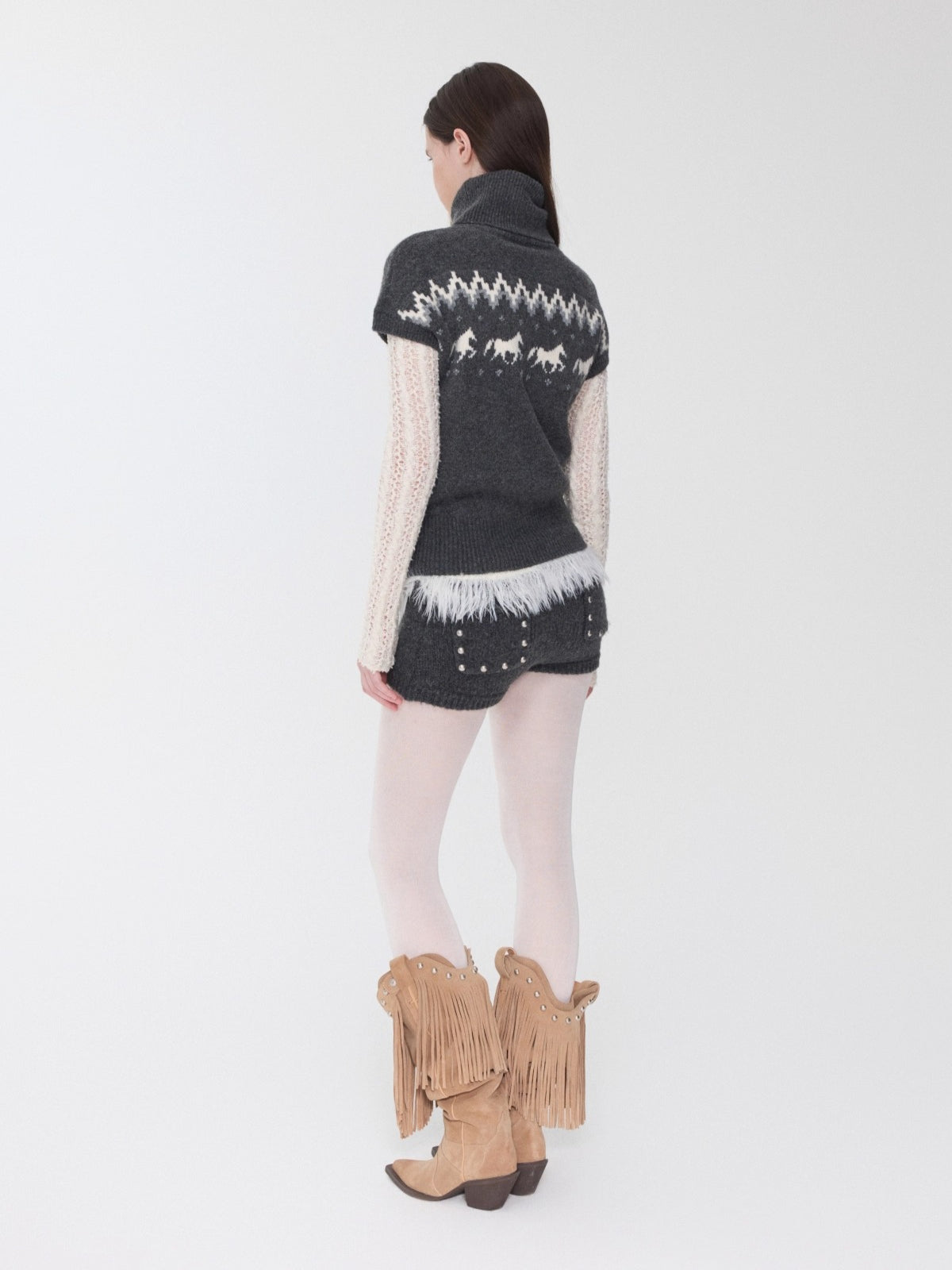 Fair Isle Pony Jacquard Turtleneck Knit Sweater