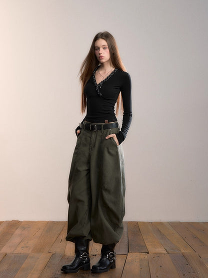 Army Green Wide-Leg Pants