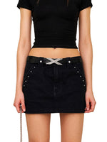 Leopard Print Mid - High Waist Rivet Midi Skirt