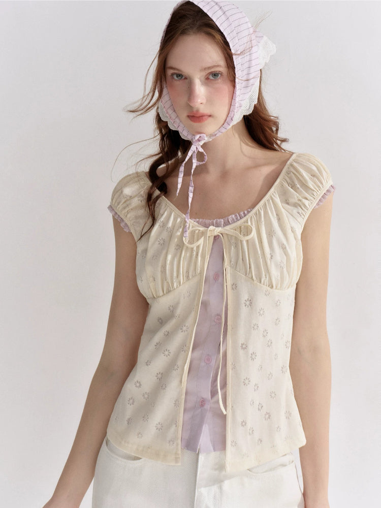 Contrast Panel Floral Eyelet Blouse