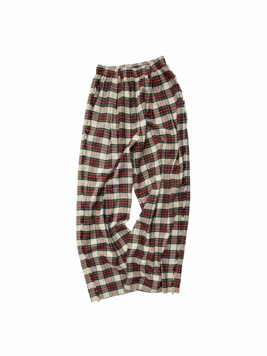Vintage Red Plaid Brushed Cotton Wide-Leg Pants