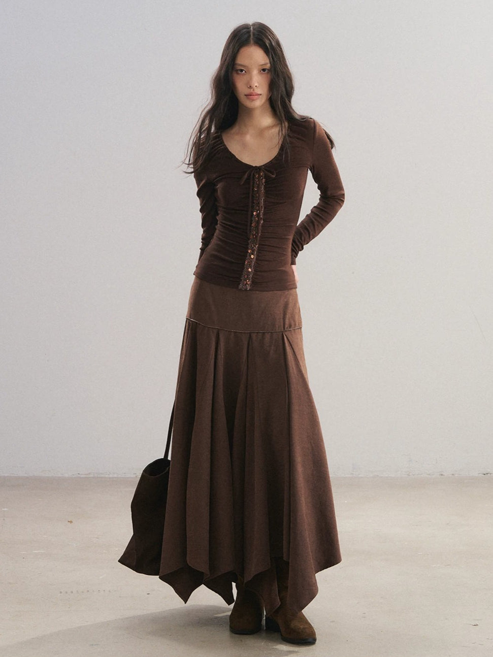 V-Neck Drawstring Sequin Top