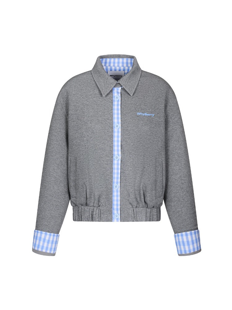Collared Sweatshirt Patchwork Short Jacket