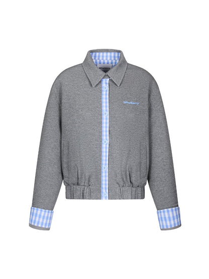 Collared Sweatshirt Patchwork Short Jacket
