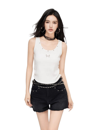 Star Denim Fringe Shorts