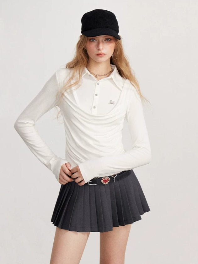 Off-white &amp; Black Layered Polo Top