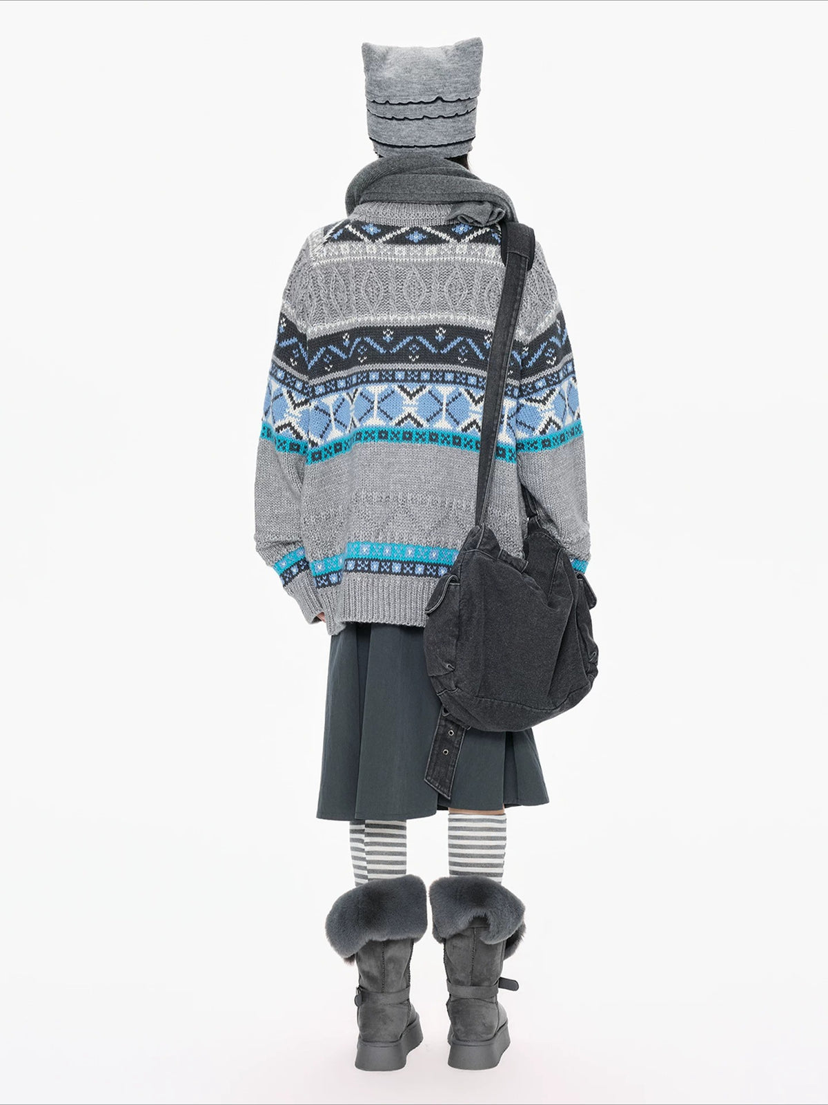 Contrast Stand Collar Knit Cardigan