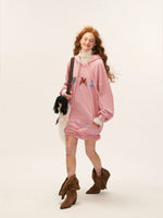 Plaid Embroidered Hooded Sweatshirt Dress