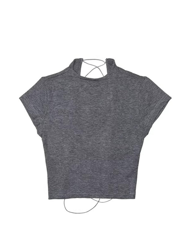 Deleteex Backless Tie Crop Tee