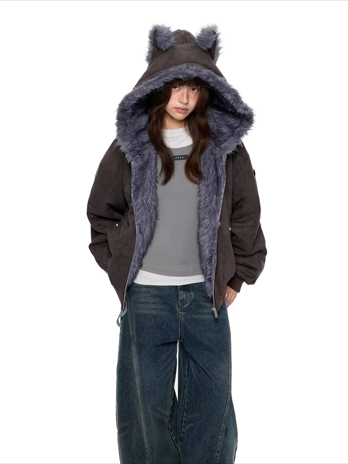 Faux Suede Cat Ear Jacket