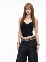 Side Button V Neck Tank Top