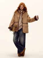 Suede Patchwork Cat-Whisker Wide-Leg Jeans
