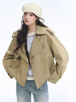 Vintage Solid Cropped Trench Coat