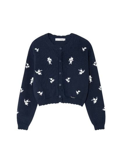 Navy Floral Embroidered Cardigan &amp; Camisole Set