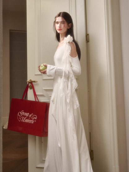 Hot Milk Off-Shoulder Knit Maxi Dress