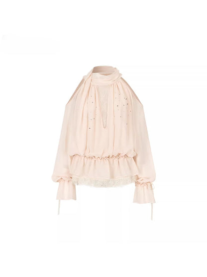 Rhinestone Sheer Chiffon Blouse