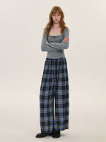 Vintage Plaid Drawstring Balloon Pants
