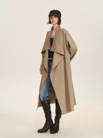 Khaki Waterfall Collar Trench Coat