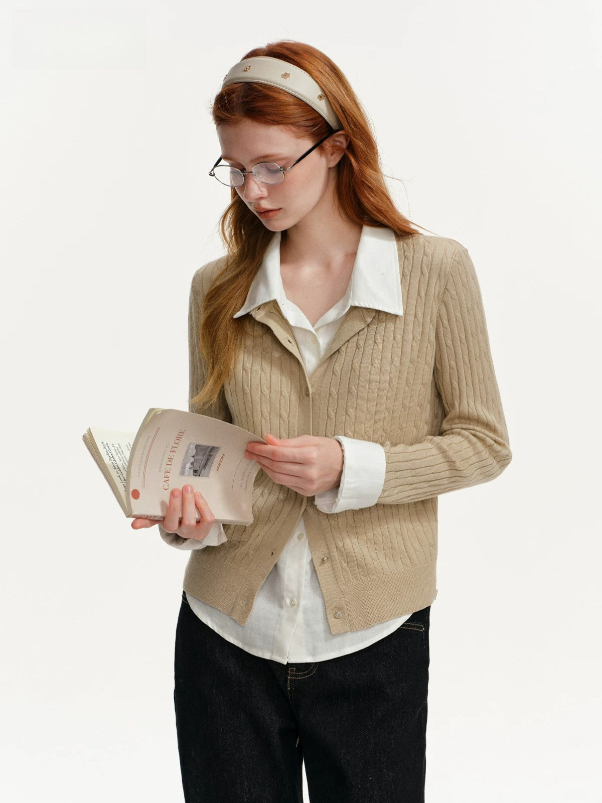 Cable Knit Layered Shirt Cardigan