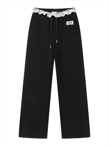 Lace Waist Wide-Leg Sweatpants