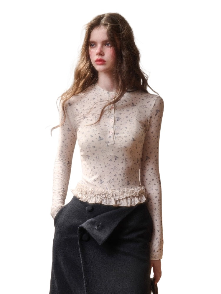 Printed Ruffle-Hem Top