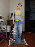 Contrast Layered Henley Blouse