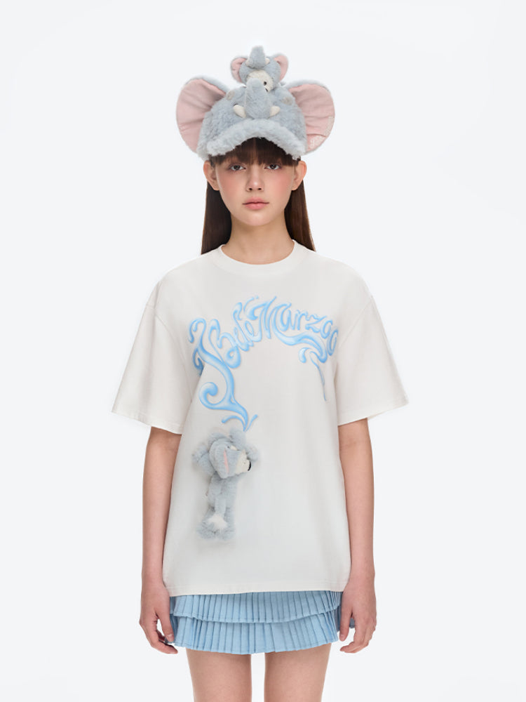 Elephant Bear Print Logo Cotton T-shirt