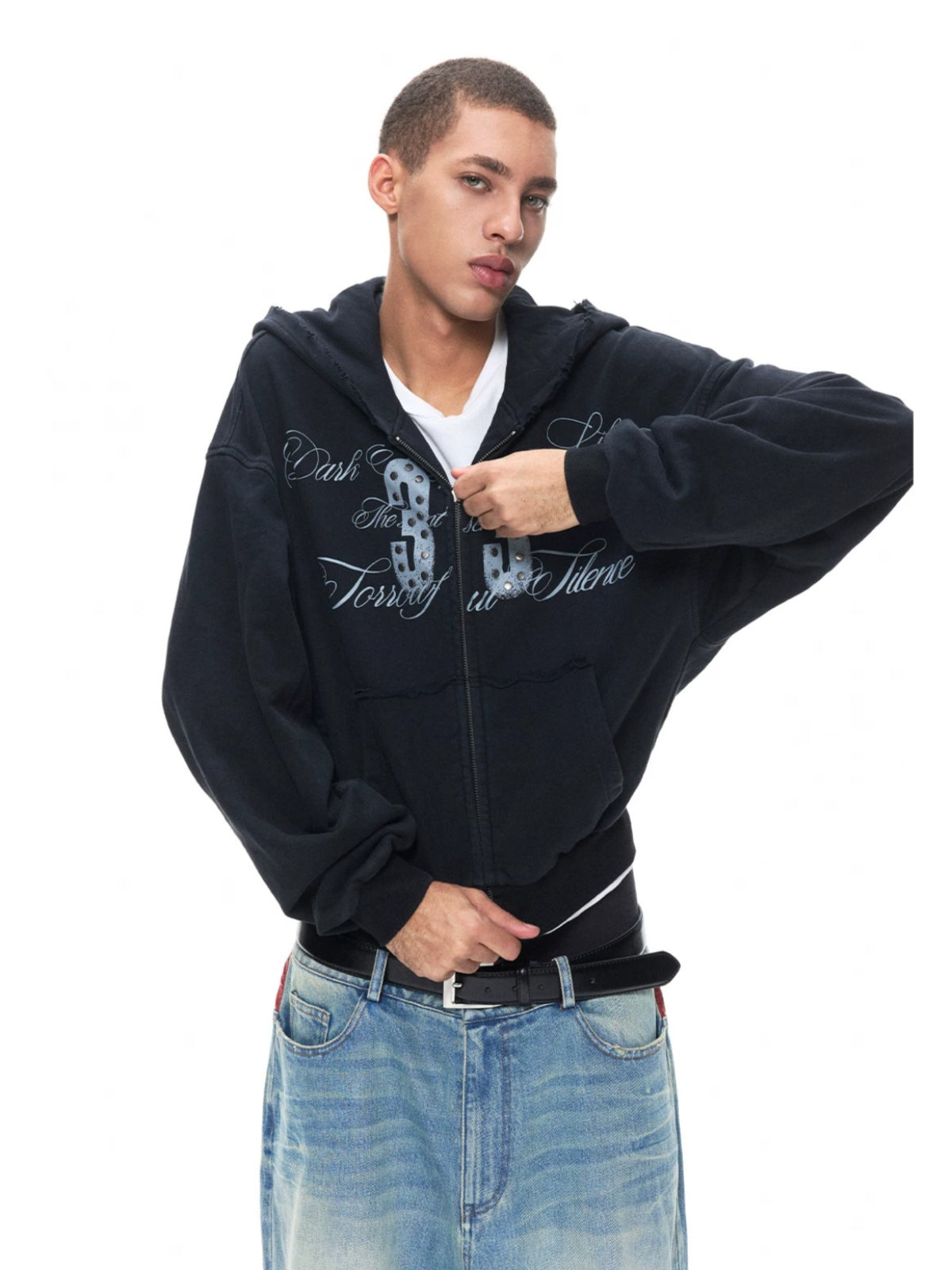 Vintage Washed Cropped Zip Hoodie