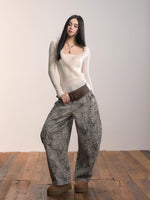 Leopard Print Scythe Wide-Leg Casual Jeans