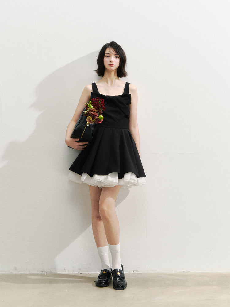 Black Retro Tiered Mini Dress