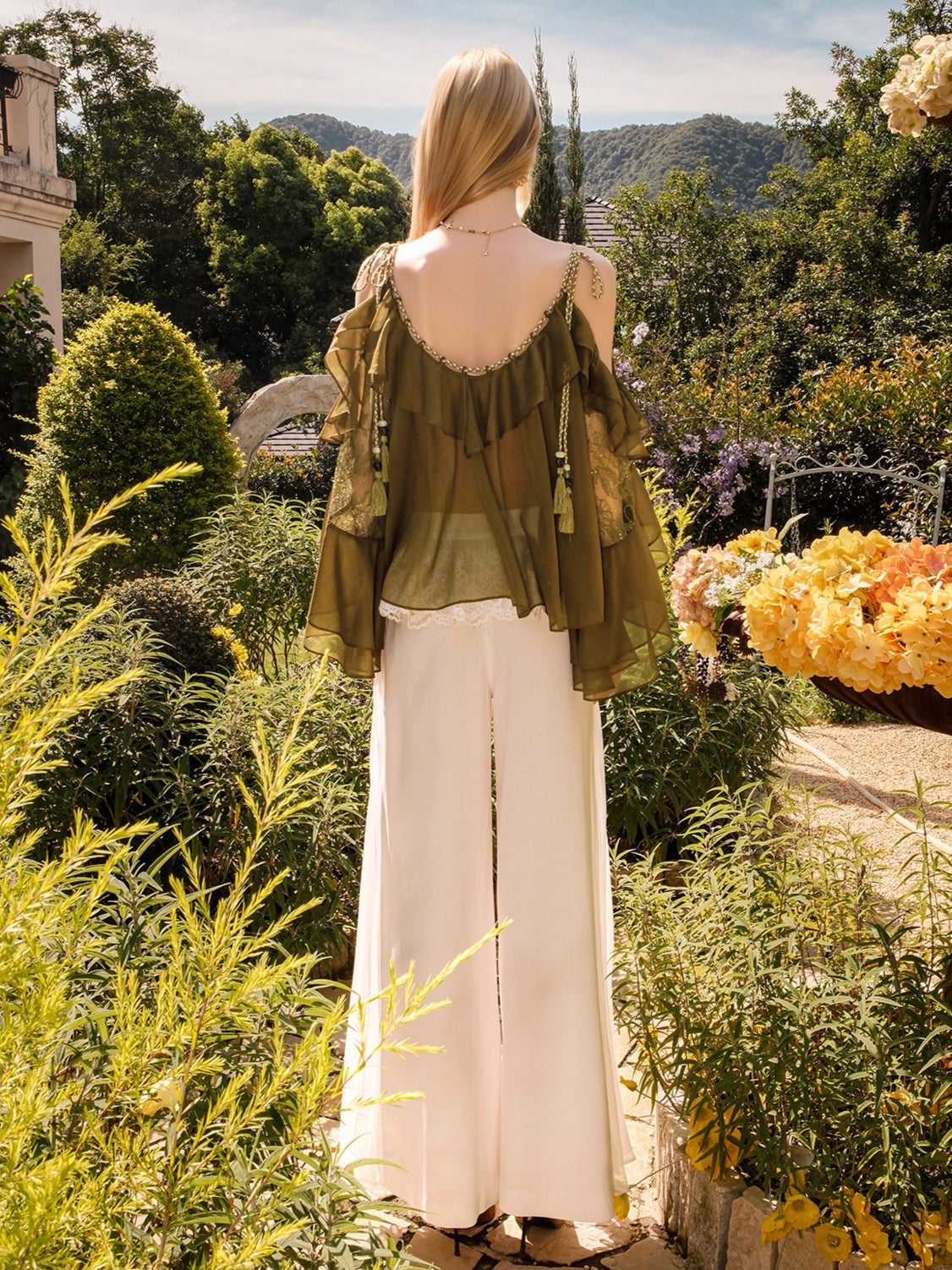 Flowy Chiffon Ruffle V-neck Shirt