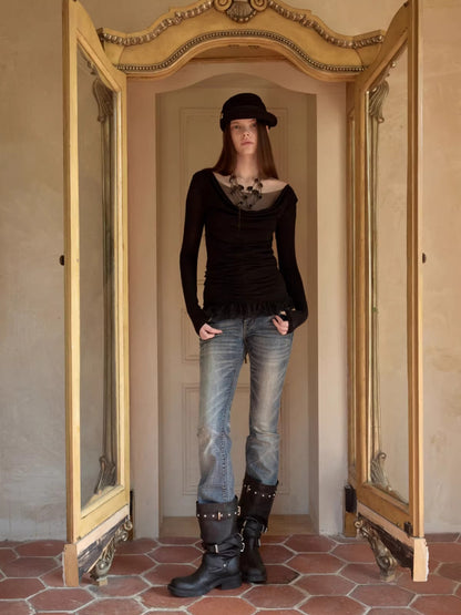 Draped Mesh Layered Top