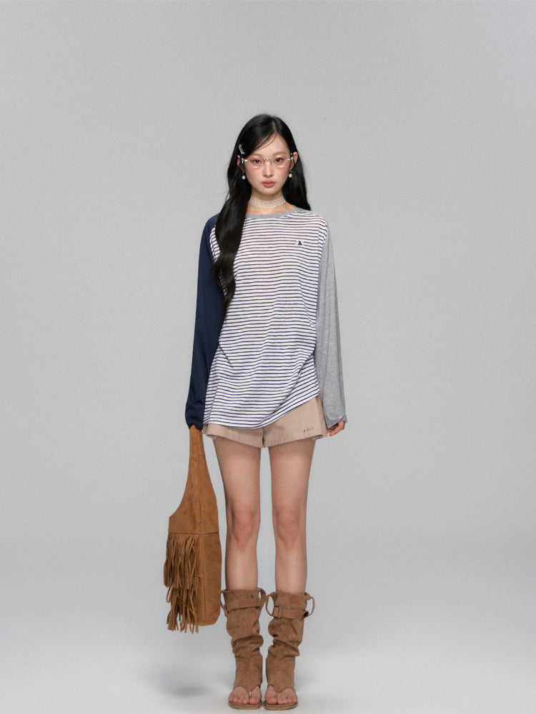 Pleated A-line Khaki Shorts