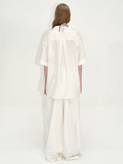 White Lyocell Wide-Leg Pants