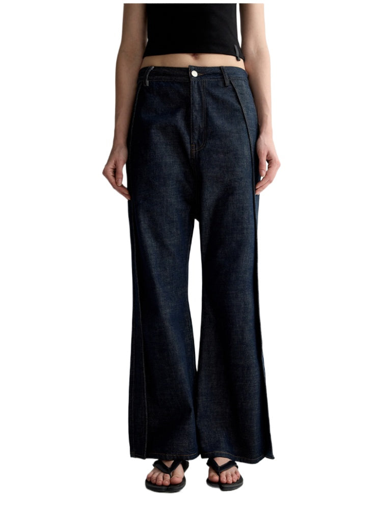 Structured Low Rise Drop-Crotch Flared Jeans