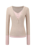 Layered V-Neck Ribbed Knit Top