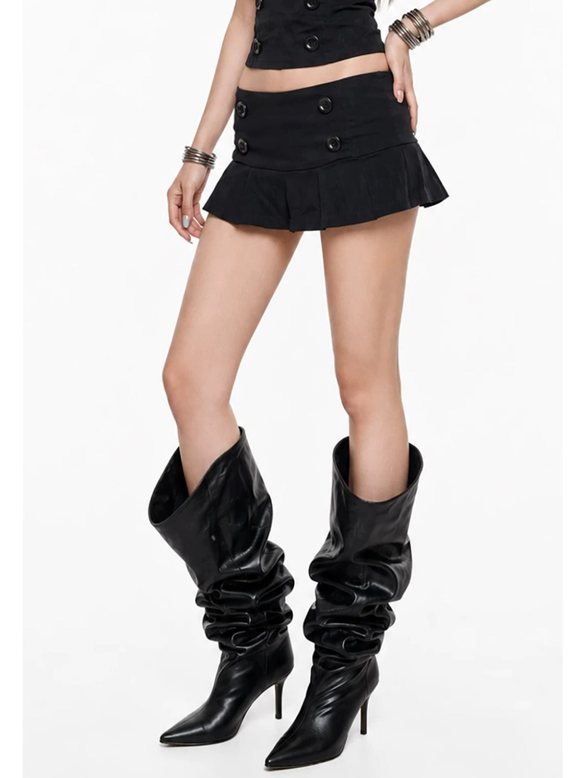 Black Halter Lace Trim Skirt Set